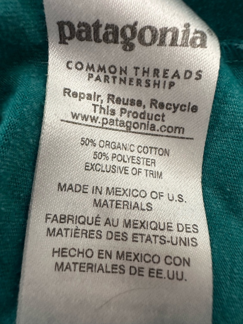 Patagonia Men’s Teal Blue Crew Neck Tee Slim Fit Organic Cotton/Poly Gorpcore L - Picture 7 of 7